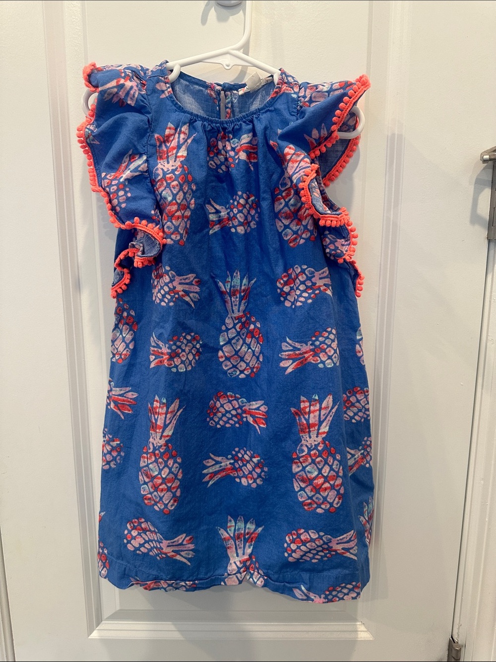 Crewcuts Blue Pineapple Print Dress with Coral Trim